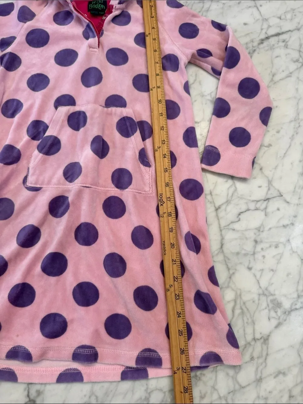 MINI BODEN Girls 7-8 Y Polka Dot Velour Hooded Tunic pink purple cover up Towel